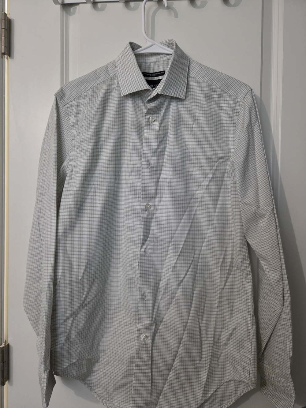 Kenneth Cole White and Light Gray Micro-Check Dress Shirt